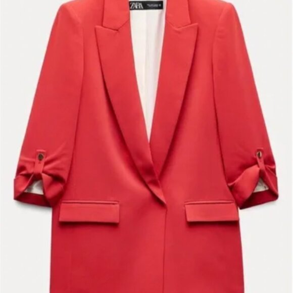 Zara Red Blazer with Rolled Sleeves - Picture 1 of 5